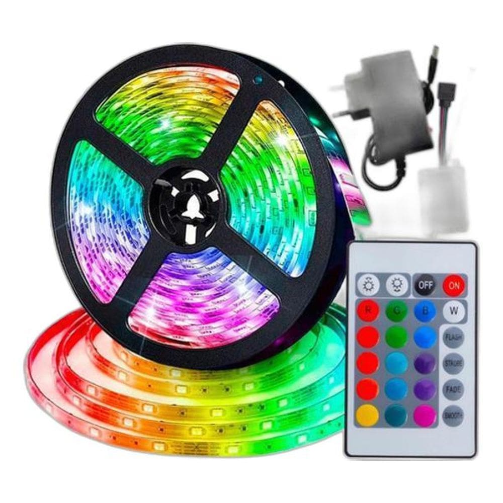 Fita Led 5M Ultra Rgb Prova D`Agua Com Fonte E Controle