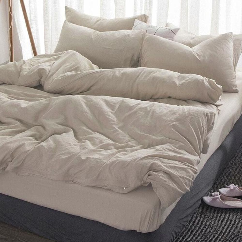 Jogo De Cama Bege Casal Queen 4 Peças Com Edredom 260X260Cm