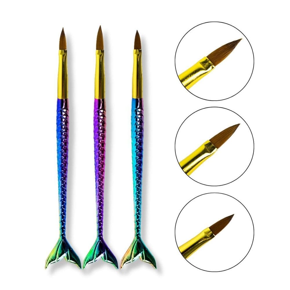 Kit 3 Pincéis Sereia Alongamento Unha Nail Design Porcelana