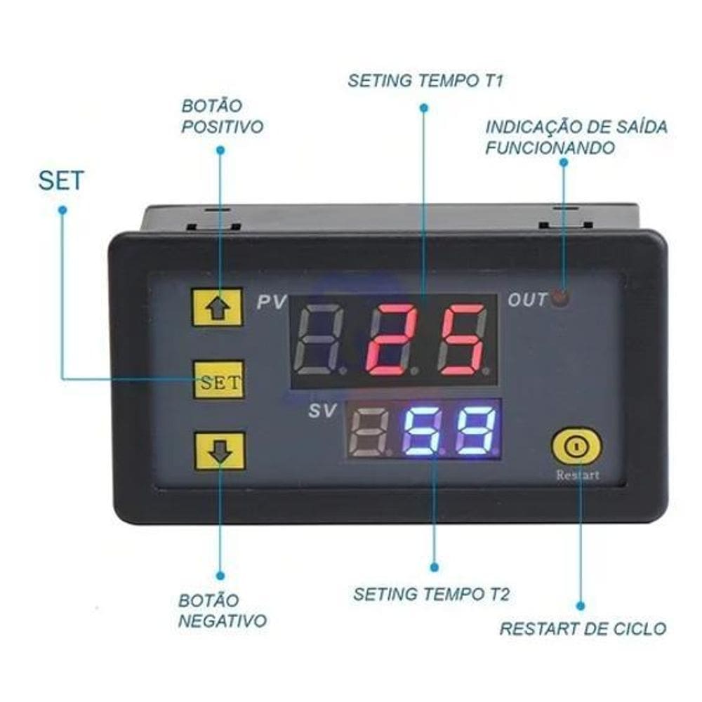 Controlador de Tempo LED Display W3230 110/220V 10A 20A