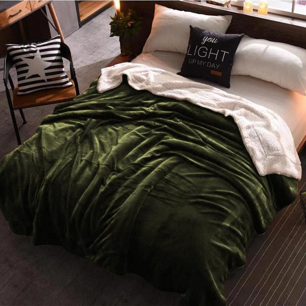 Cobertor Super King Veludo Oliva/Pele De Carneiro 300X300