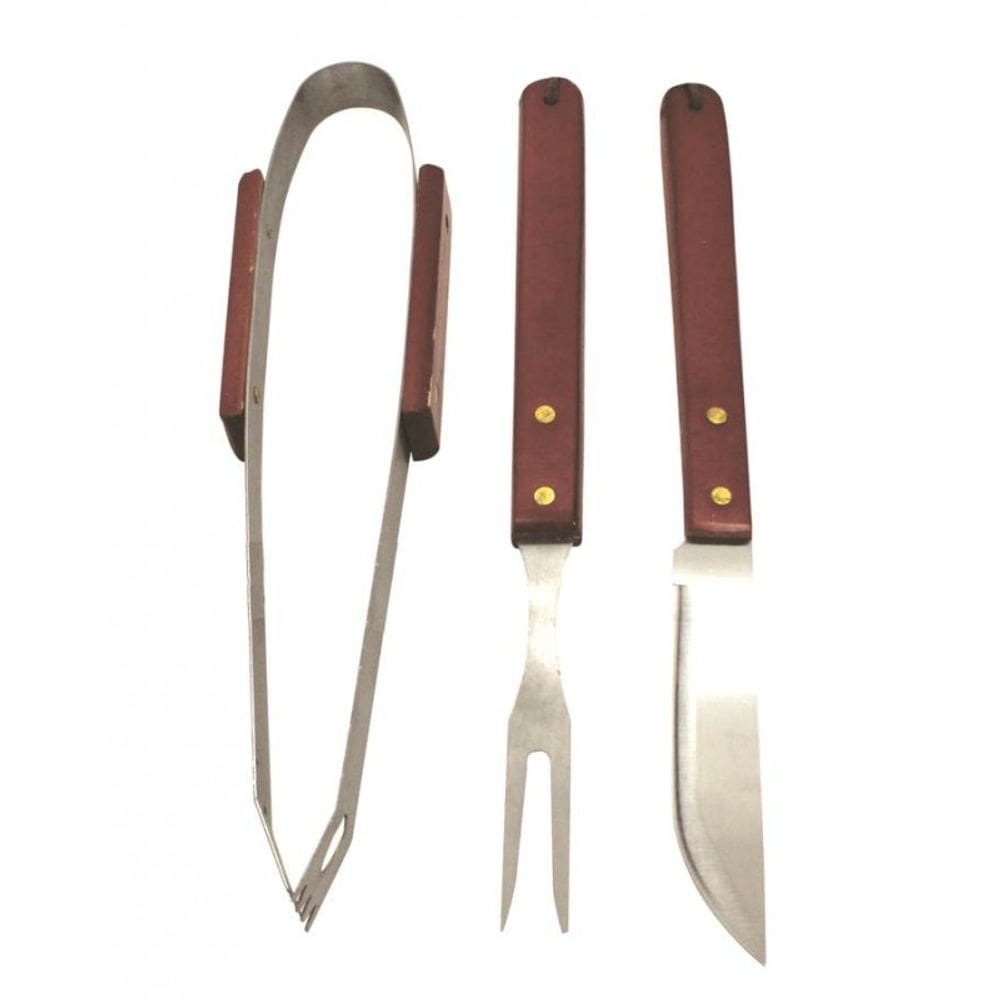 Jogo Para Churrasco Inox Com Cabo Madeira 3 Peças - Yazi