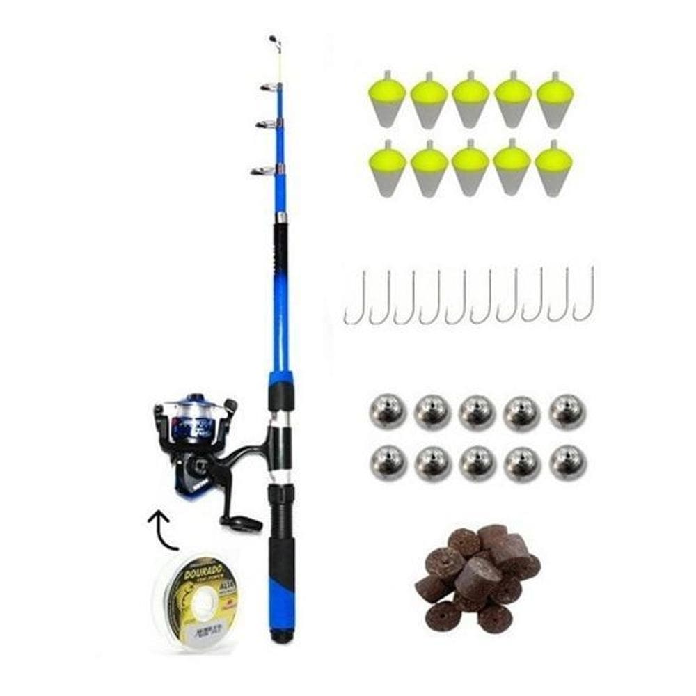 Kit Pesca Vara + Molinete + Linha + Anzol + Chumb +Boia Isca