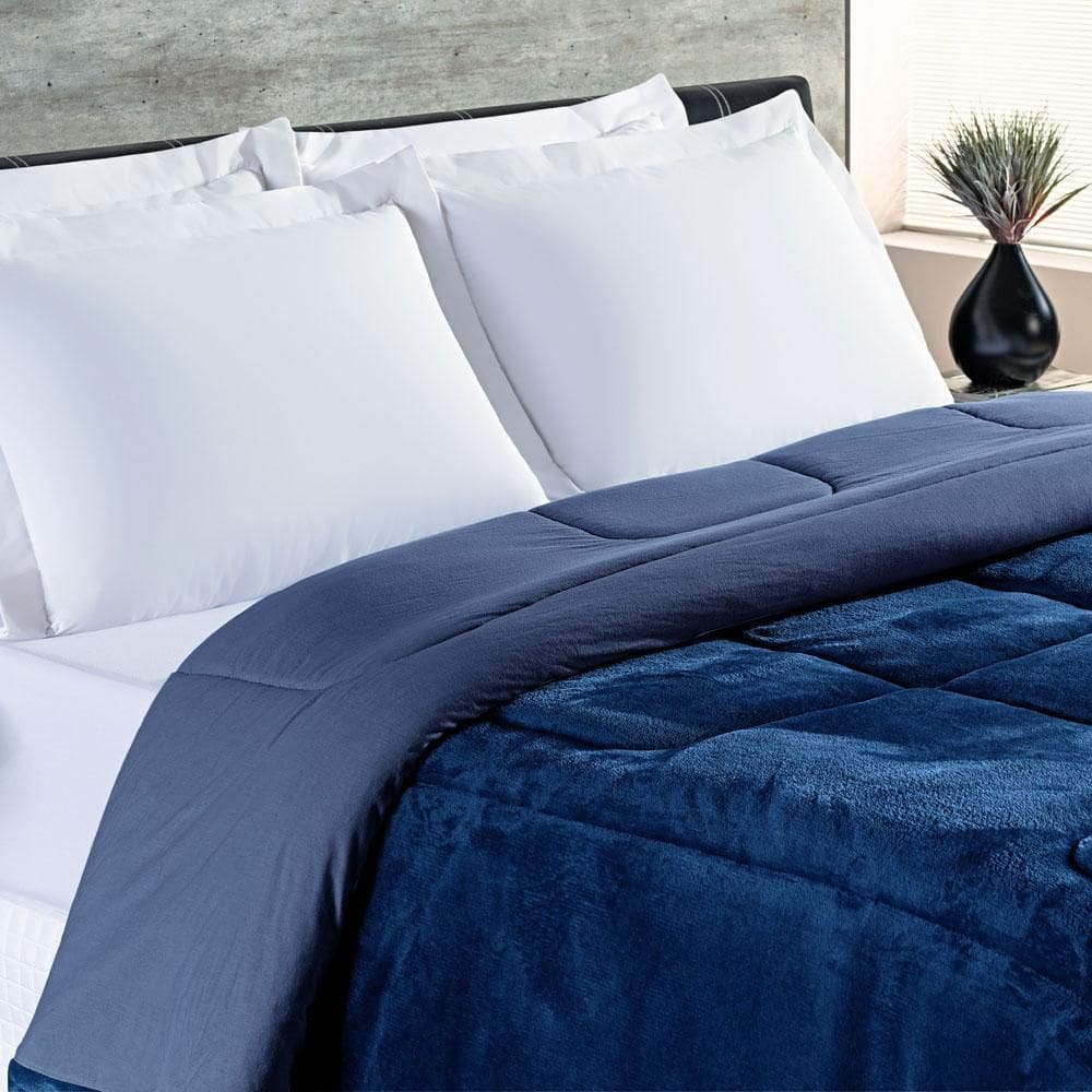 Coberdrom Allure Queen Dupla Face Manta Plush Azul Marinho