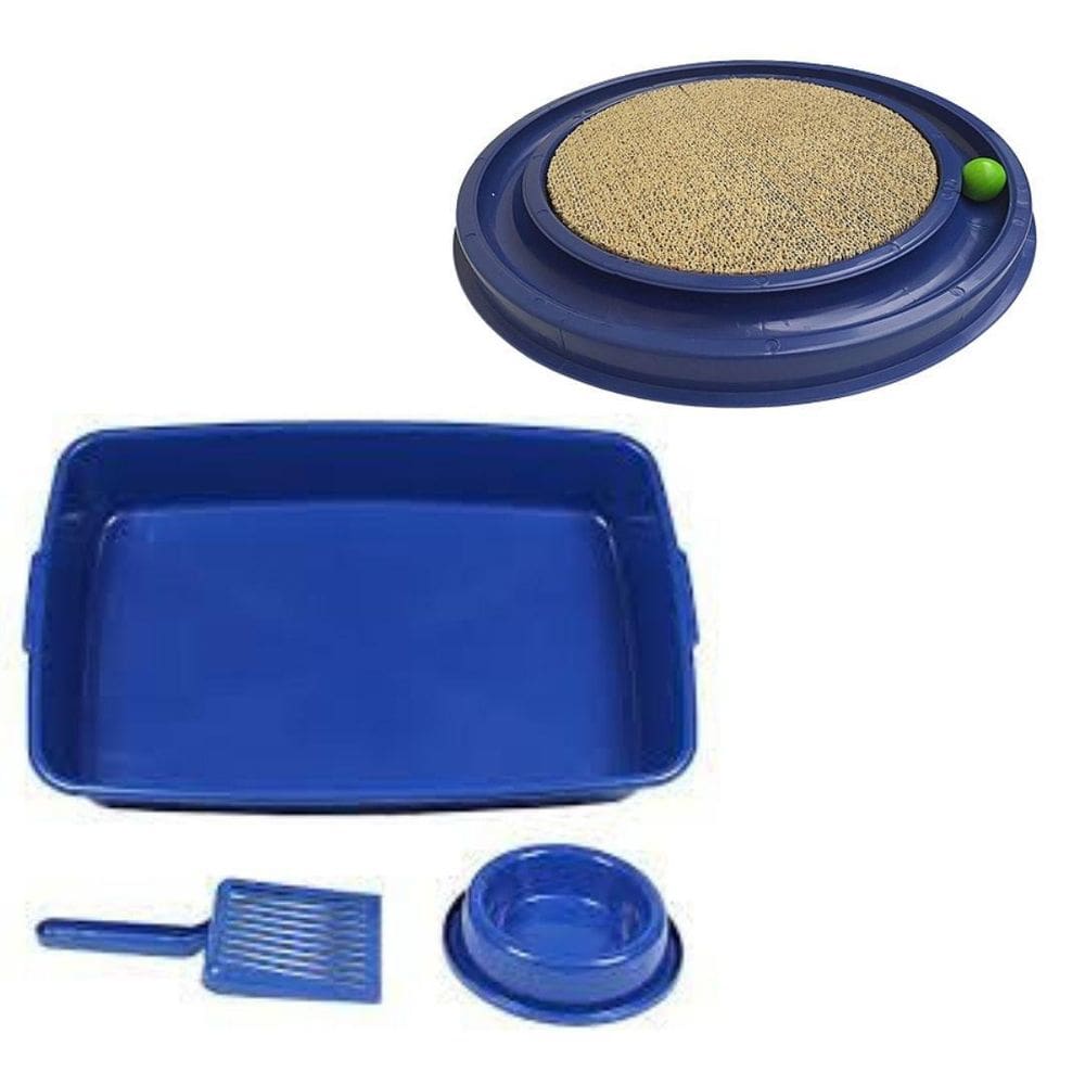 Kit Higiênico E Arranhador Para Gatos - Azul