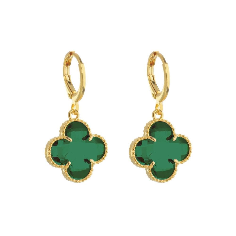 Brinco Dourado De Trevo Com Zircônia Verde