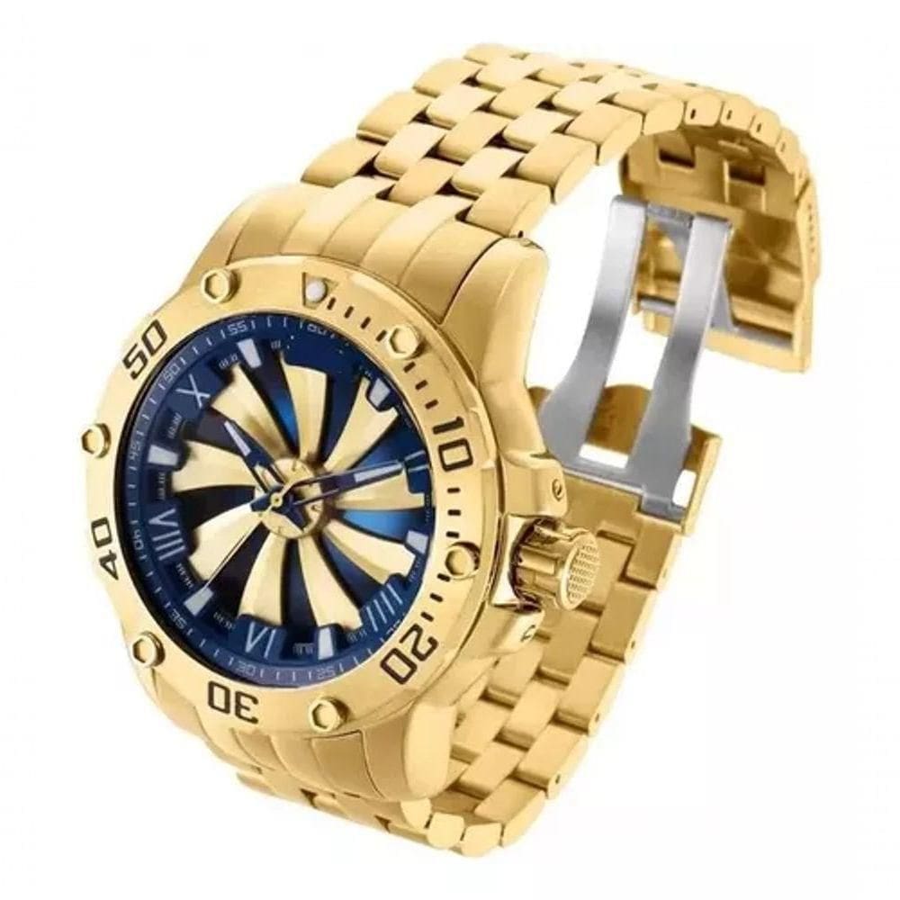 Relógio Roleta Giratória Dourado Aço Masculino