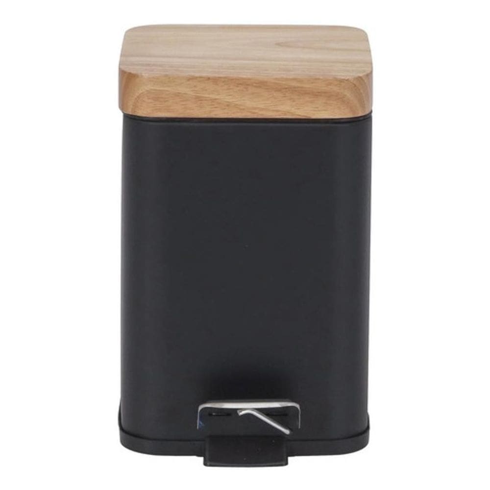 Lixeira De Banheiro Tampo De Madeira 3L 16X15X25Cm - Preto