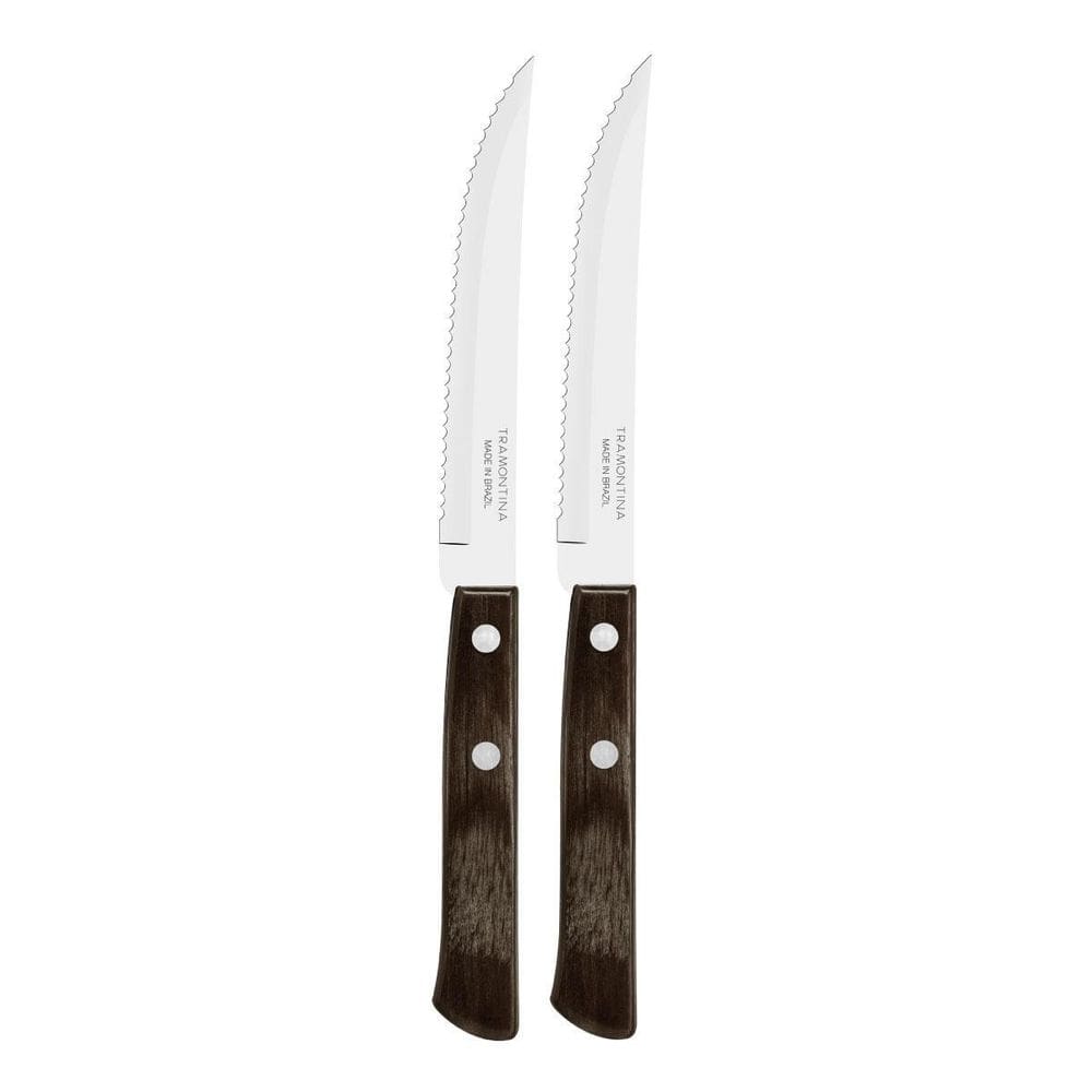 Kit 2 Facas Churrasco Tramontina Polywood Inox Cabo Castanho