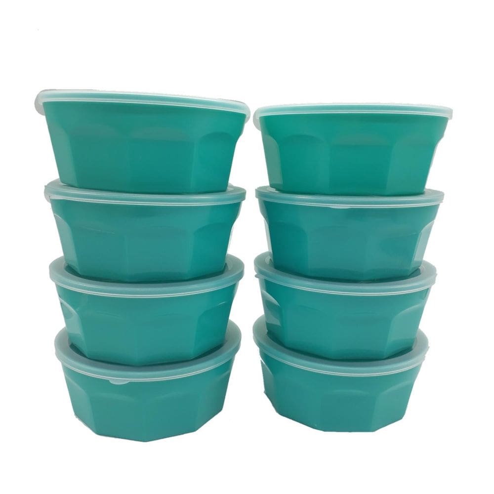 8 Potes Oitavados Com Tampa Marmita Sobremesa 700 Ml Verde