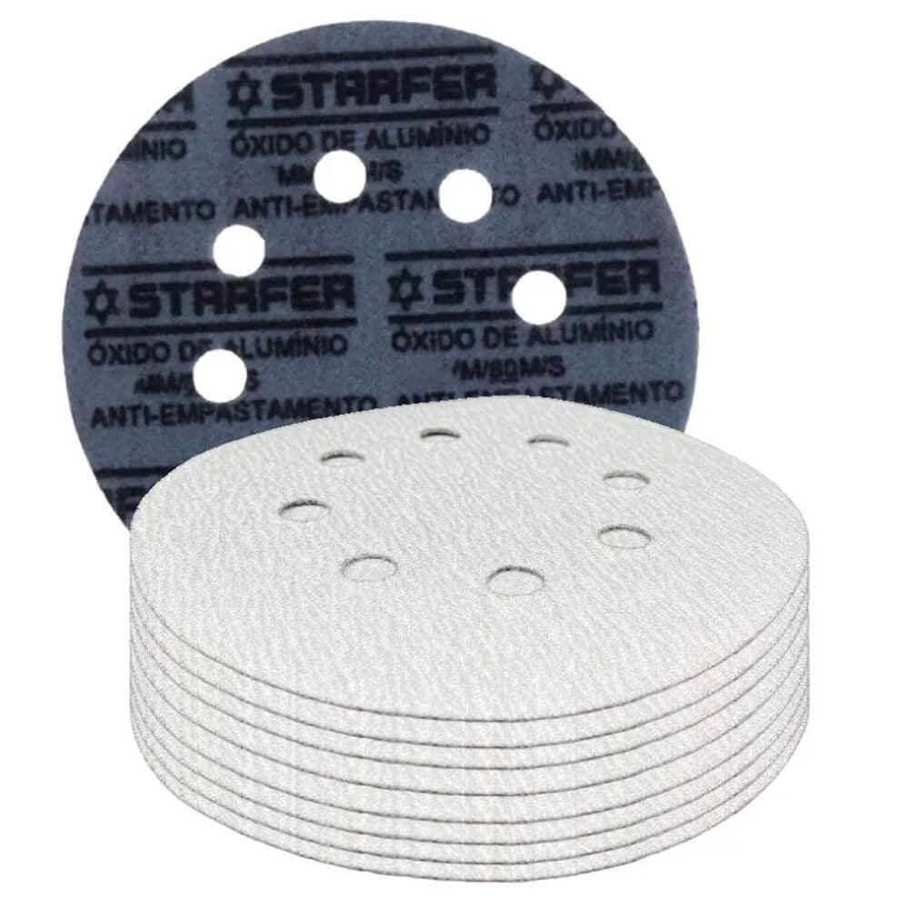 Kit 10 Disco De Lixa Branco 180Mm Grão 60 - Starfer