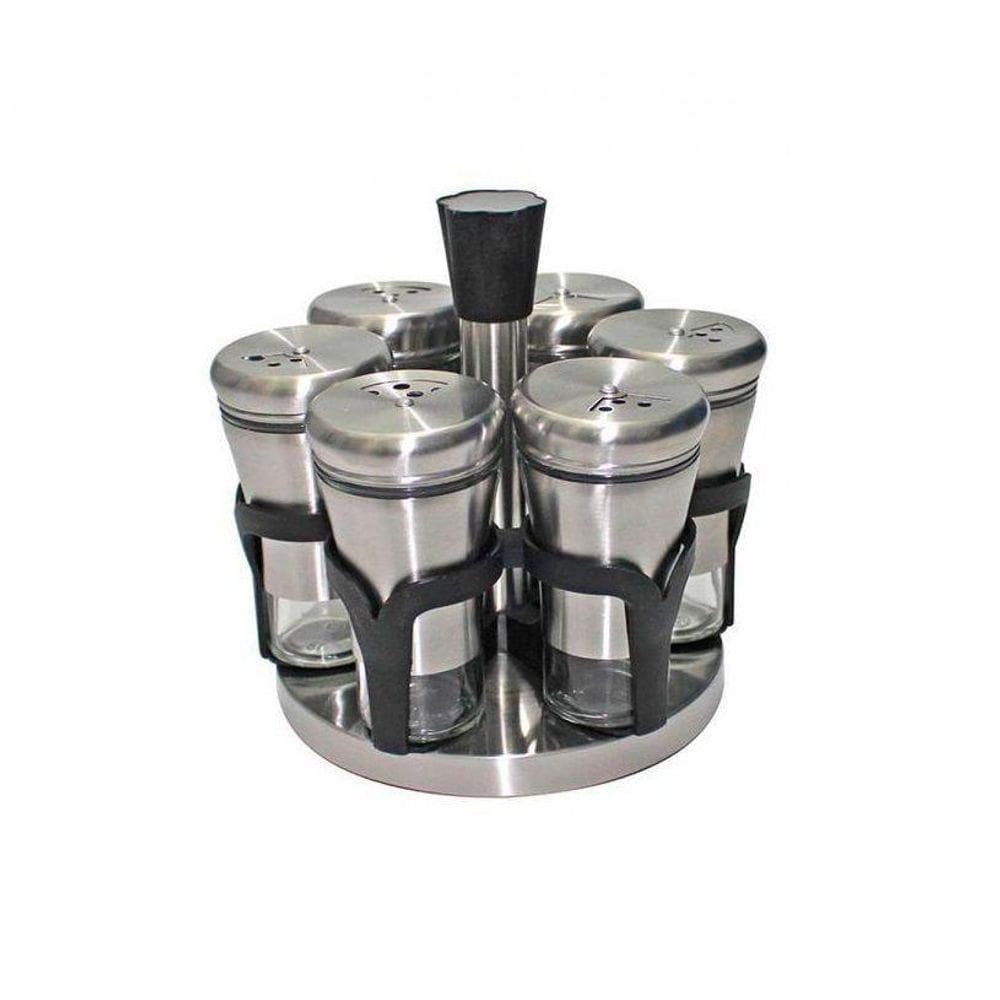 Galheteiro Suporte Porta Condimentos 6 Peças Inox