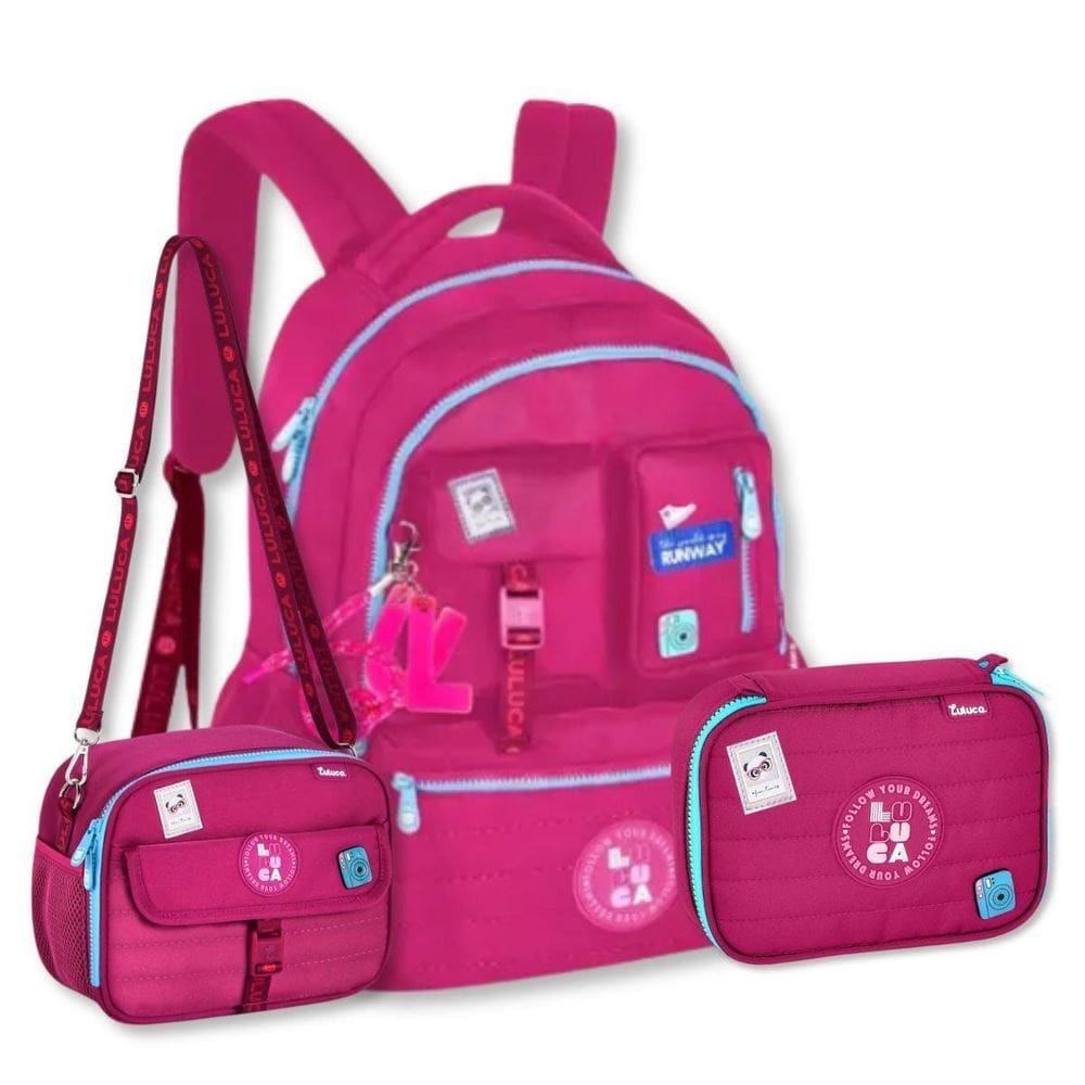 Kit Mochila Luluca Com Lancheira E Estojo Box Bolsa Escolar
