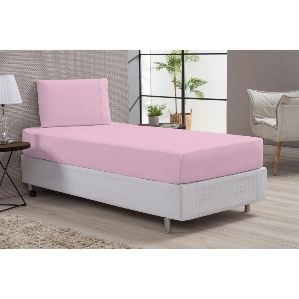 Jogo De Cama Solteiro 80% Algodão Rosa 2 Peças Percal