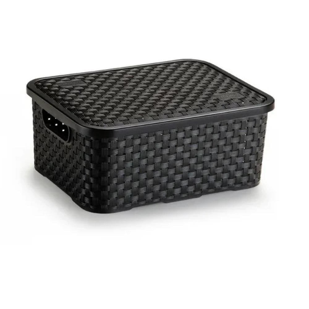 Cesto Organizador Rattan Com Tampa Preto Pequeno Nitron