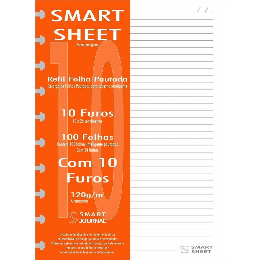 Refil Caderno Inteligente 120G 100 Folhas Pautado 10 Furos