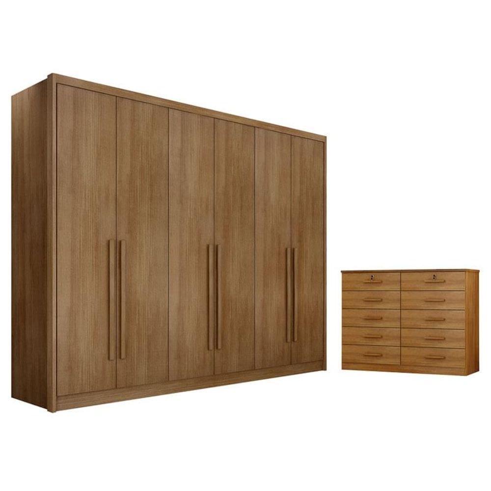 Guarda Roupa Casal Bandeira e Gaveteiro Milão com Chave Cumaru 23 - Novo Horizonte