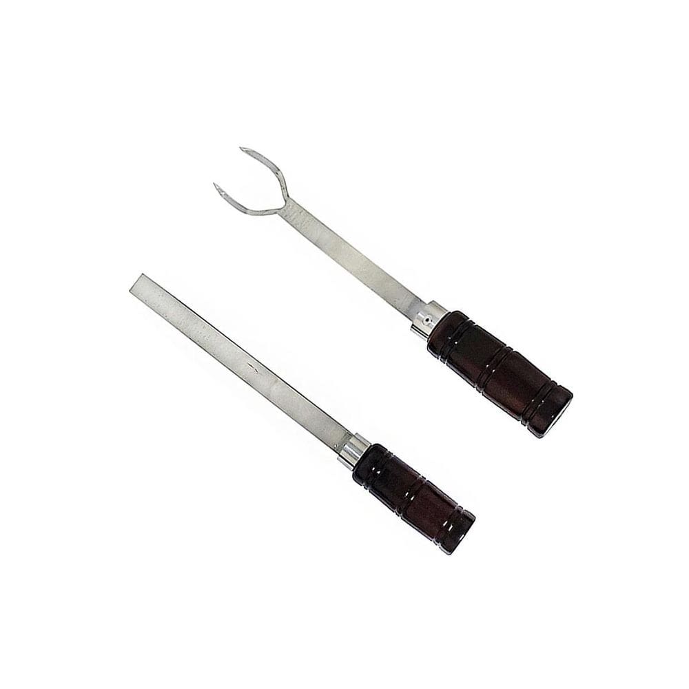 Kit Garfo Longo E Batedor De Sal Para Churrasco Cabo Madeira
