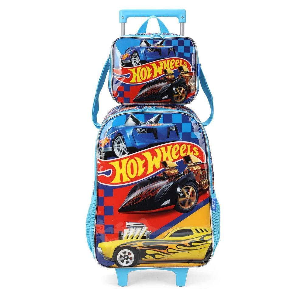 Mochila de Rodas com Lancheira Hot Wheels Azul 41x30x14 cm