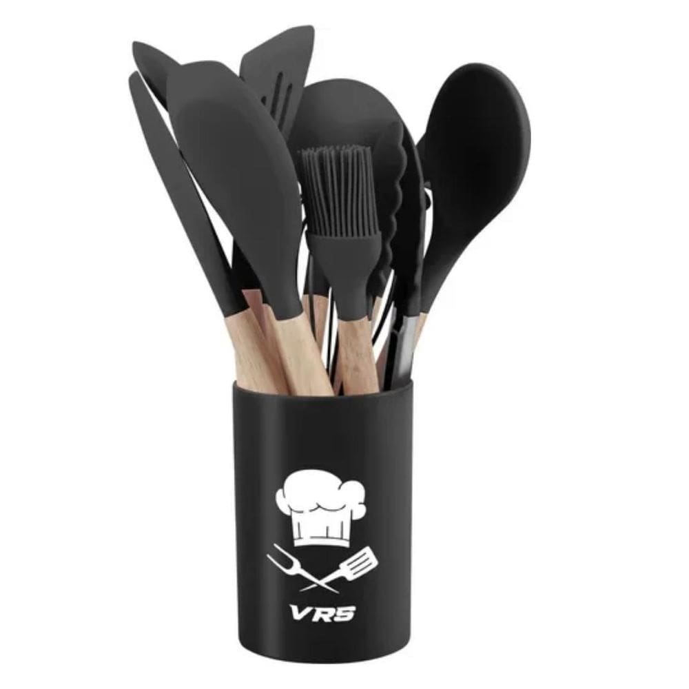 Kit Utensílios Cozinha Silicone Com Suporte 12 Pçs Colheres