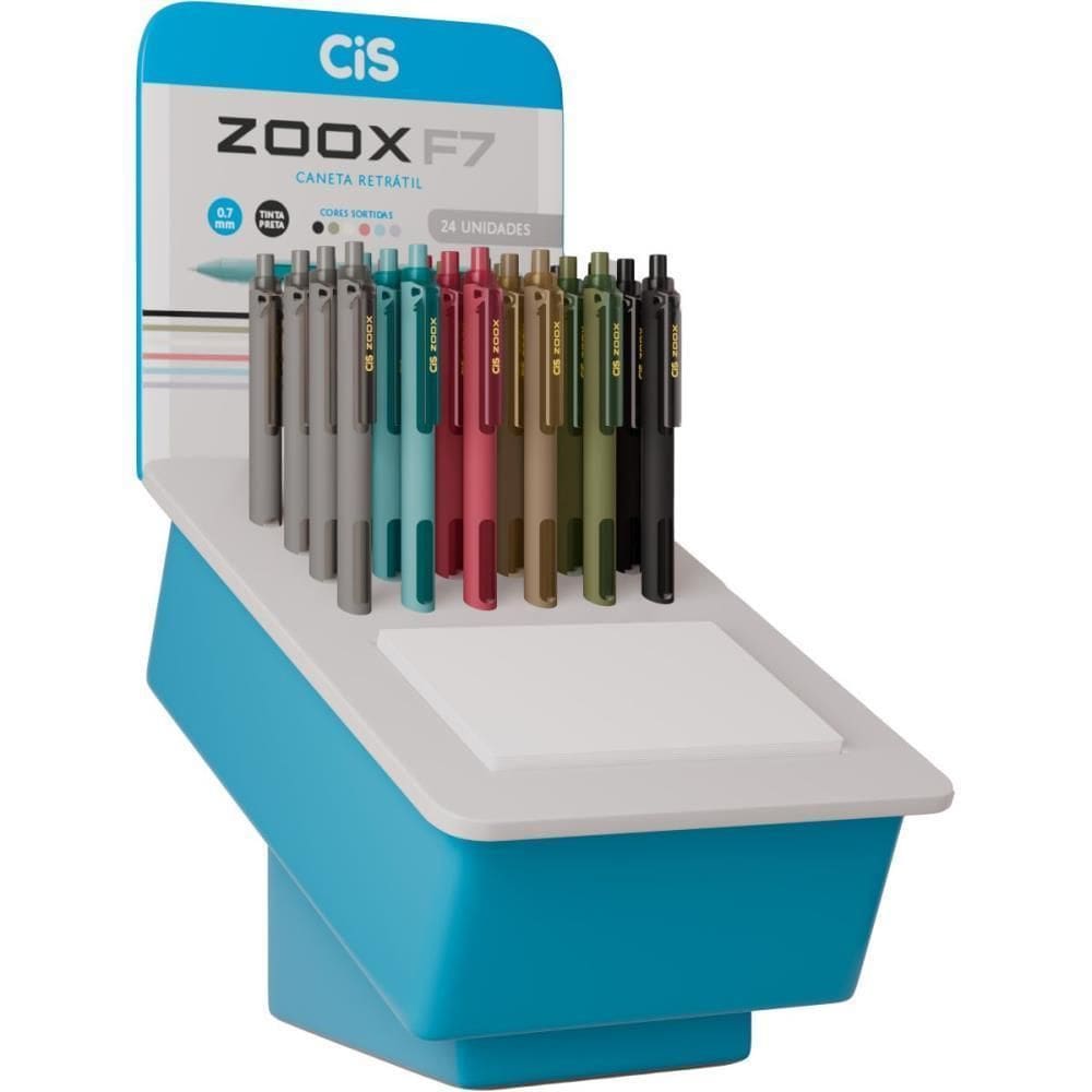 Caneta Esferográfica Cis Zoox F7 Retrátil 6 Cores 24 Unid