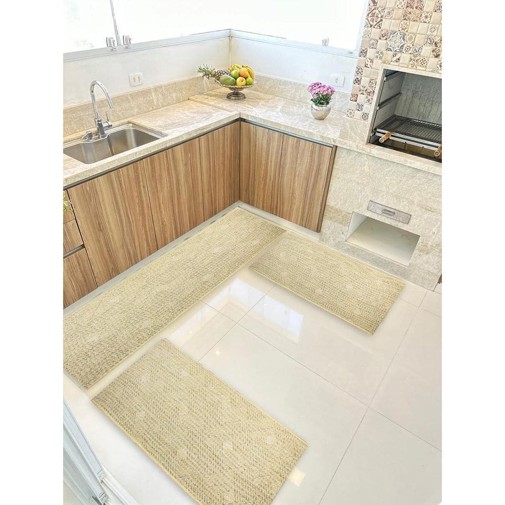 Kit 3 Peças Ps Jogo Tapete Cozinha Largo 0,66 Antiderrapante
