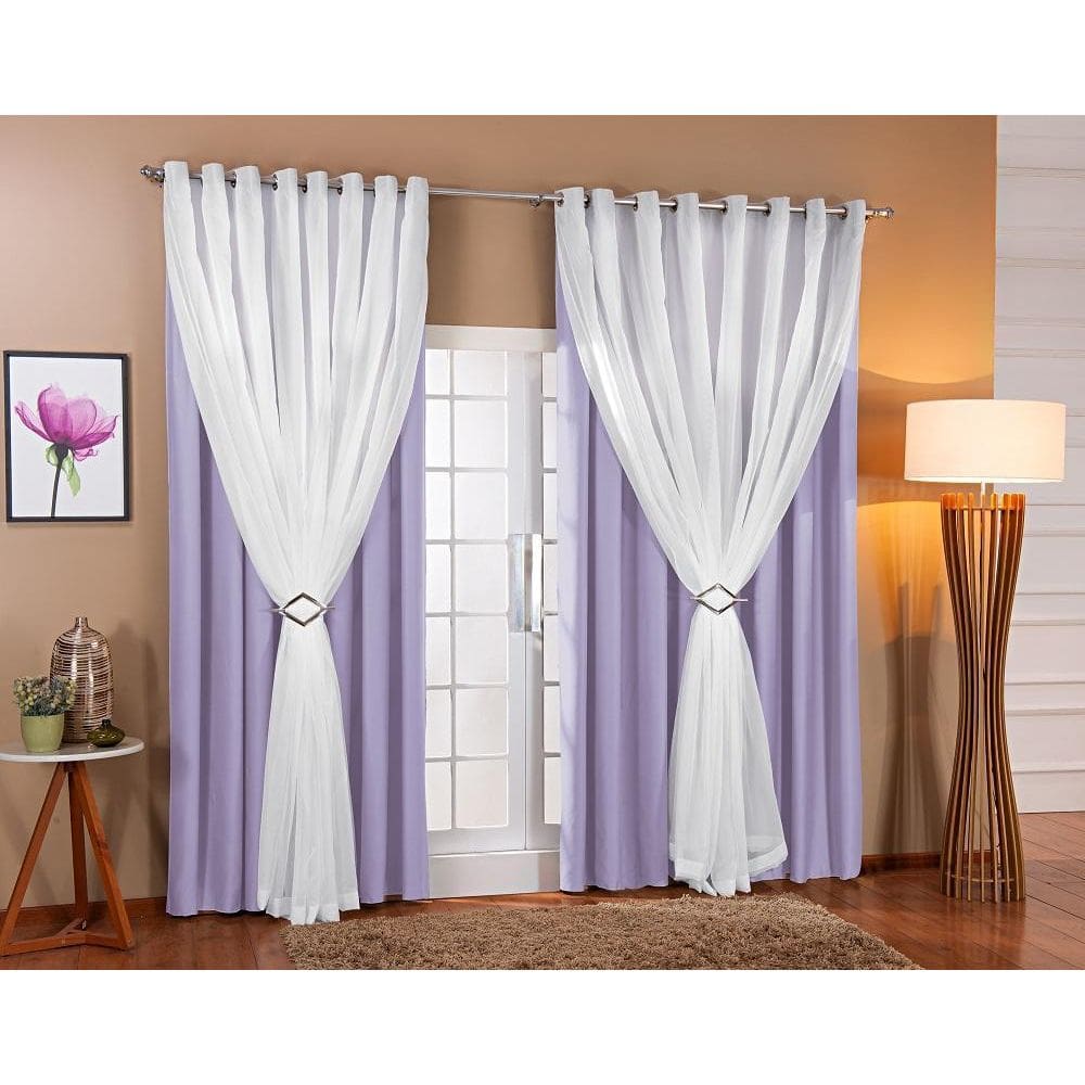 Cortina Voil Forro Blackout Tecido 5,00X2,60 Lilás/Branco