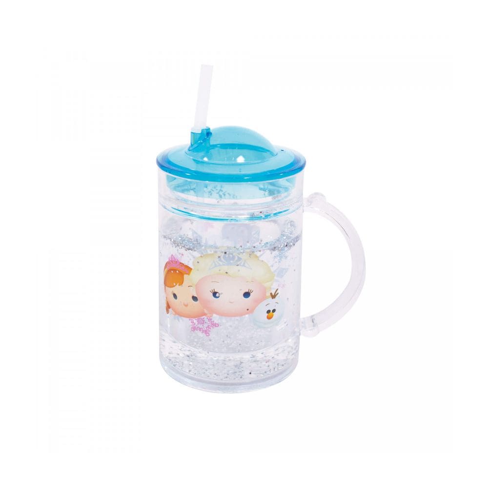 Caneca com Tampa e Canudo Ana e Elza Tsum Tsum