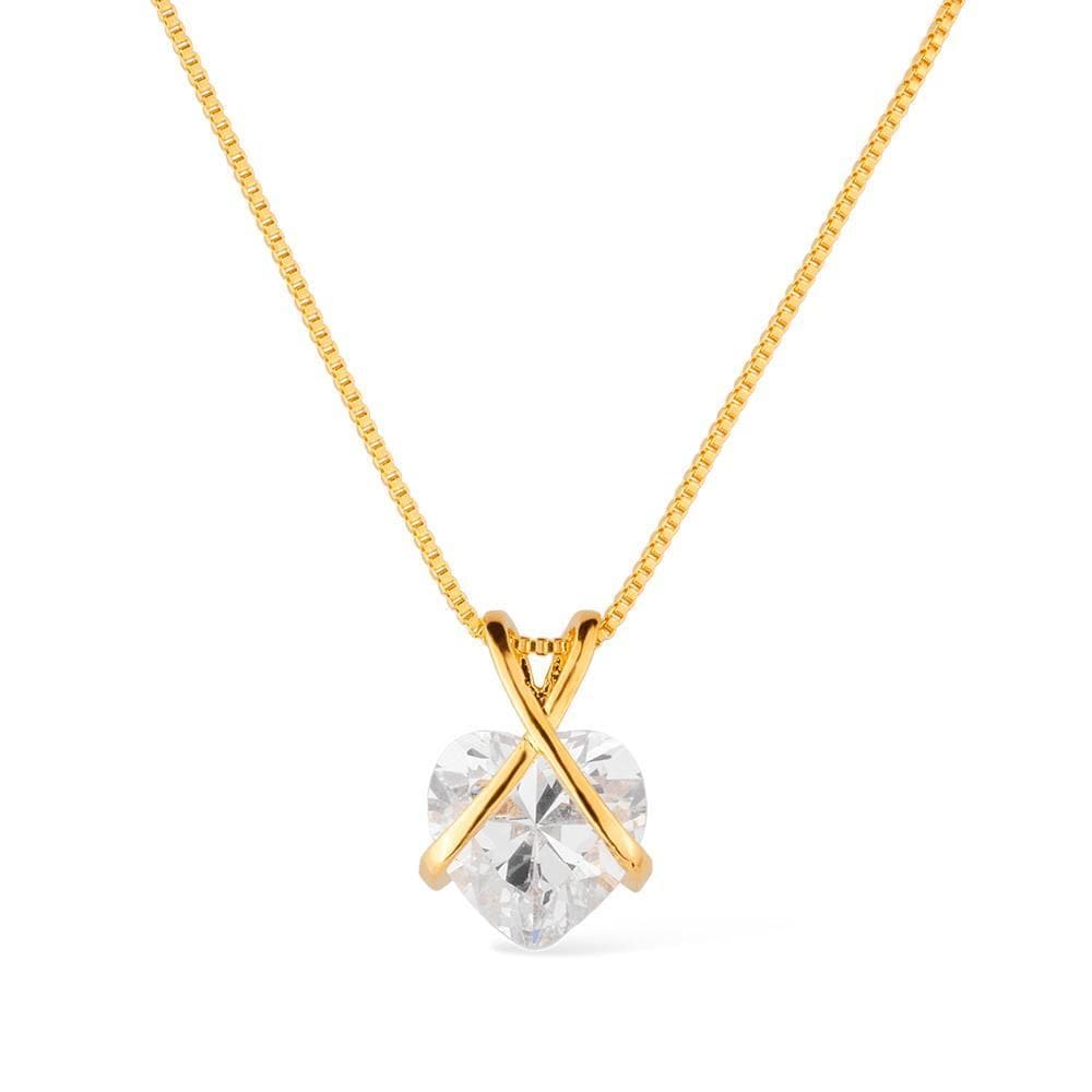 Colar Dourado De Zircônia Em Formato De Coração