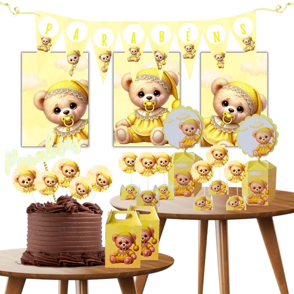 Decoração E Lembrancinhas Ursinha Baby Amarelo Kit Completo