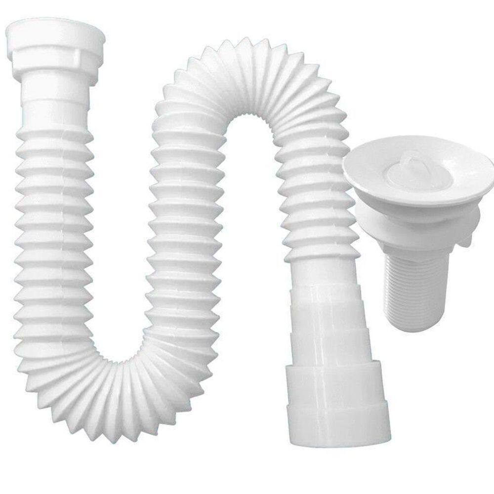 Sifão Sanfonado Multiuso 72Cm Branco Com Valvula