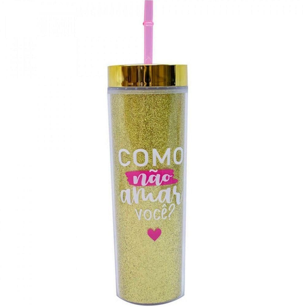 Copo Canudo Cilindro Dourado