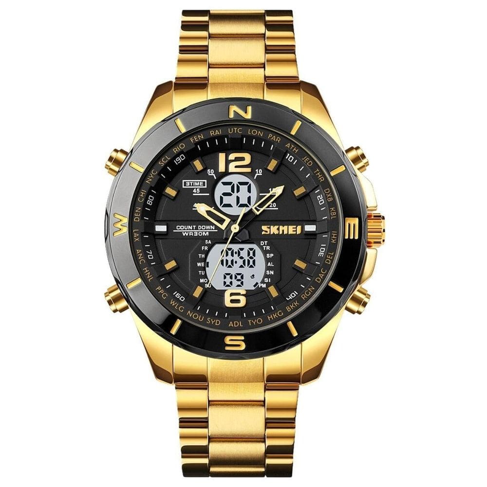 Relógio Masculino Skmei Anadigi 1670 Dourado