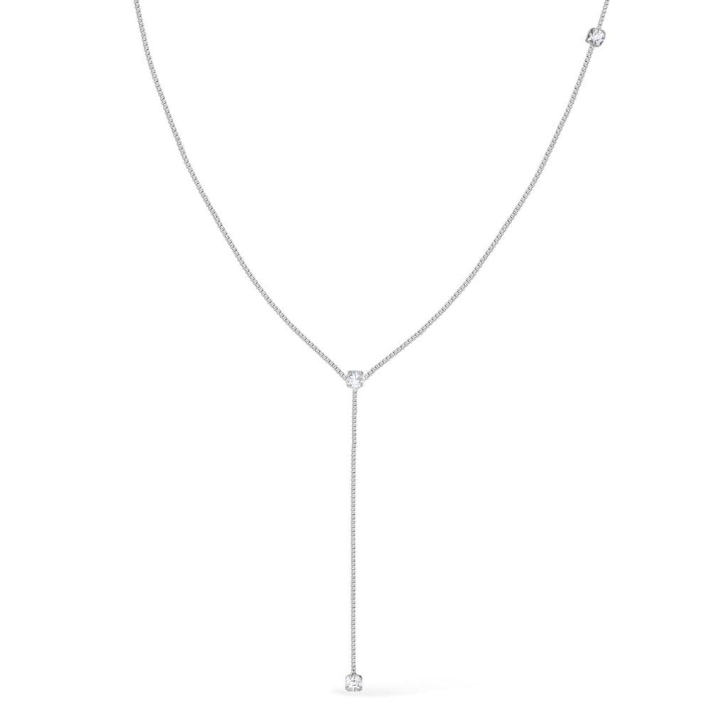 Colar Prateado Gravatinha Com Pontos De Luz