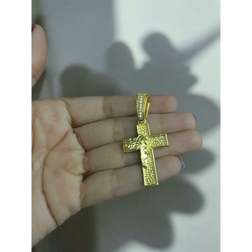 Pingente Cruz Rosto Jesus Cristo Cravejada P Banhado Ouro