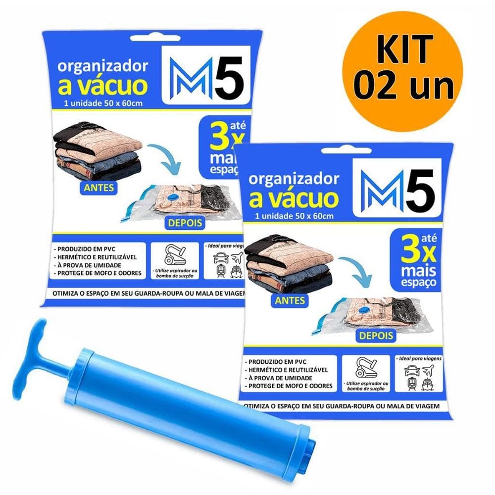 Kit 2 Saco A Vácuo 50X60Cm Organizador Hermético Mala Viagem