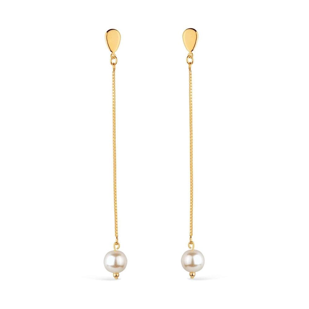 Brinco Dourado De Corrente Com Pérola