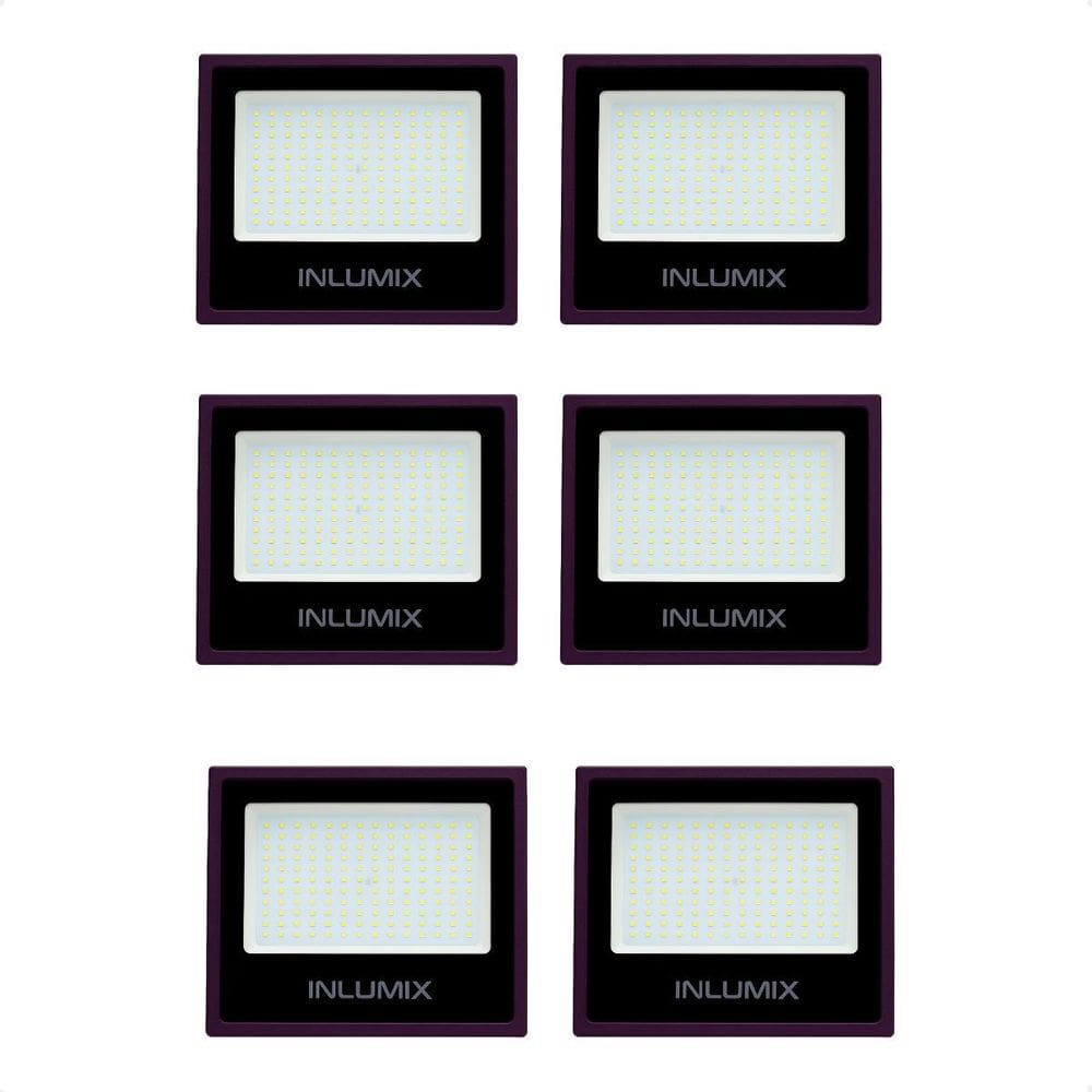 Kit 6 Refletor Holofote De Led 100W Branco Frio 6500K Preto