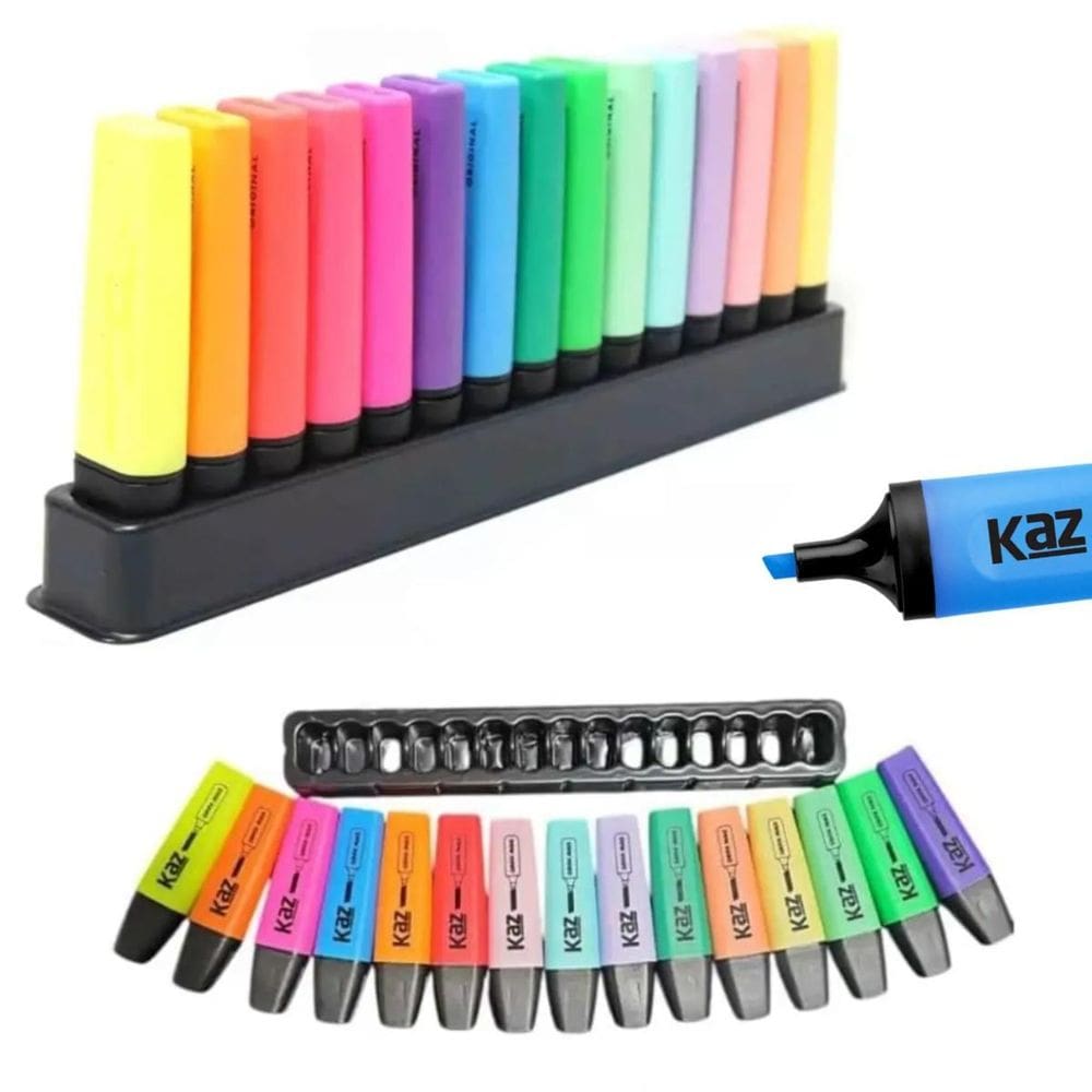 Marca Texto 15 Cores Chanfrado Com Suporte Kaz Kz6018