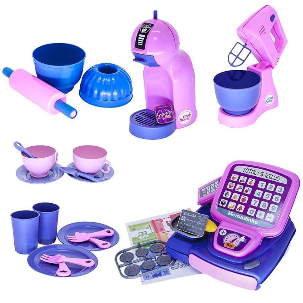 Kit Prato Copo Expresso Cafeteira Bolo Brinquedo Forma 33Pç