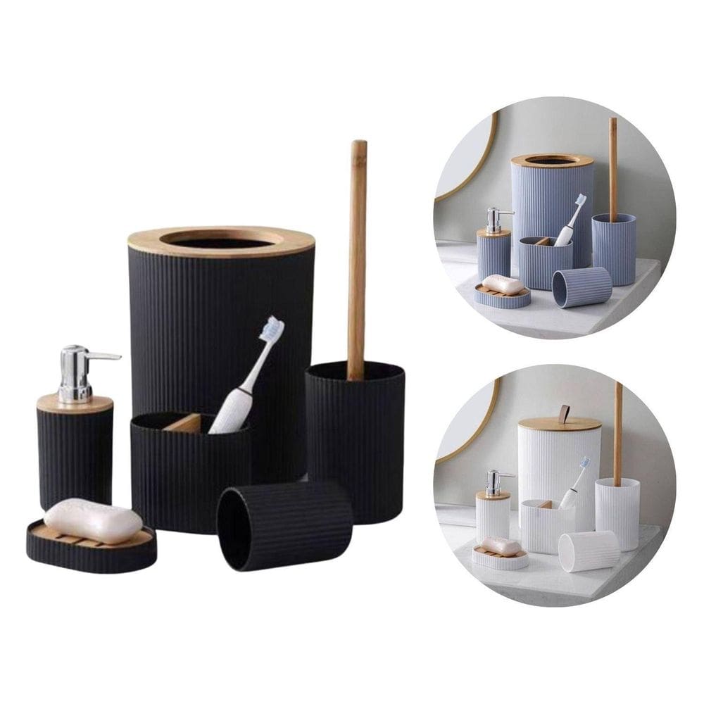 Kit De Acessórios Para Banheiro 06 Peças Em Bambu + Abs