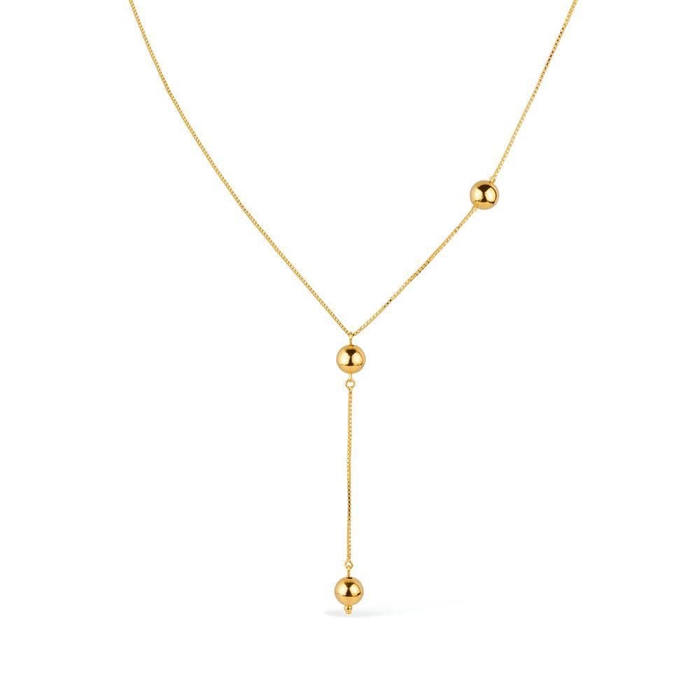 Colar Dourado De Gravatinha Com Pérolas Douradas