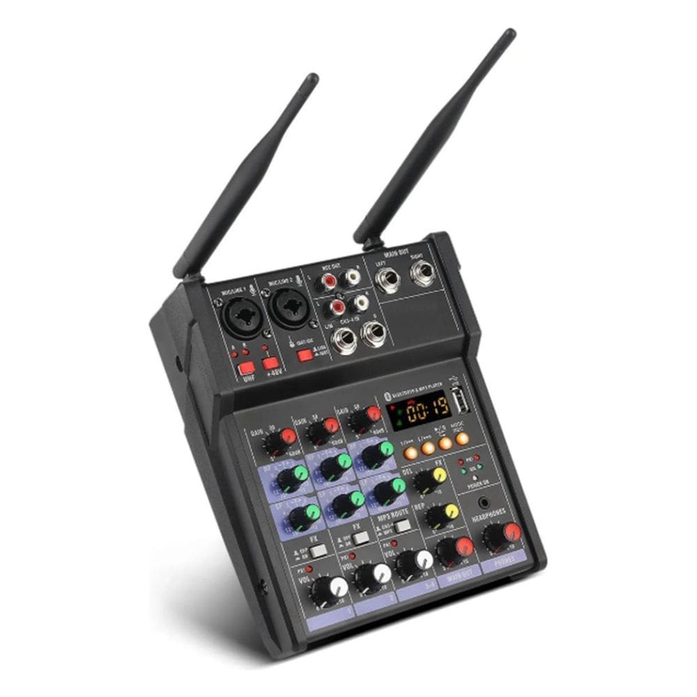 Mesa De Som 4 Canais 2 Microfone Home Mixer Bluetooth Usb 5V