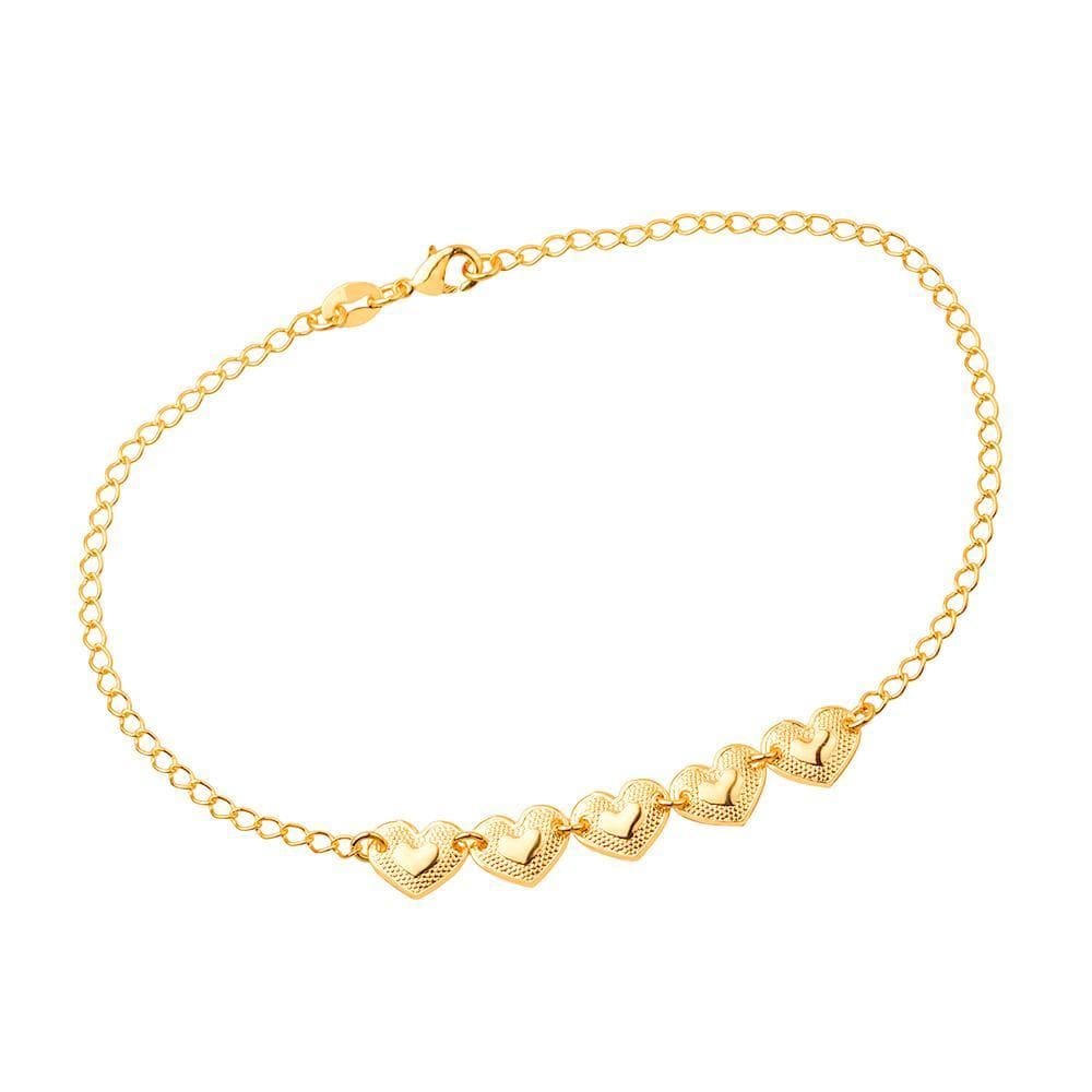 Tornozeleira Dourada 5 Corações