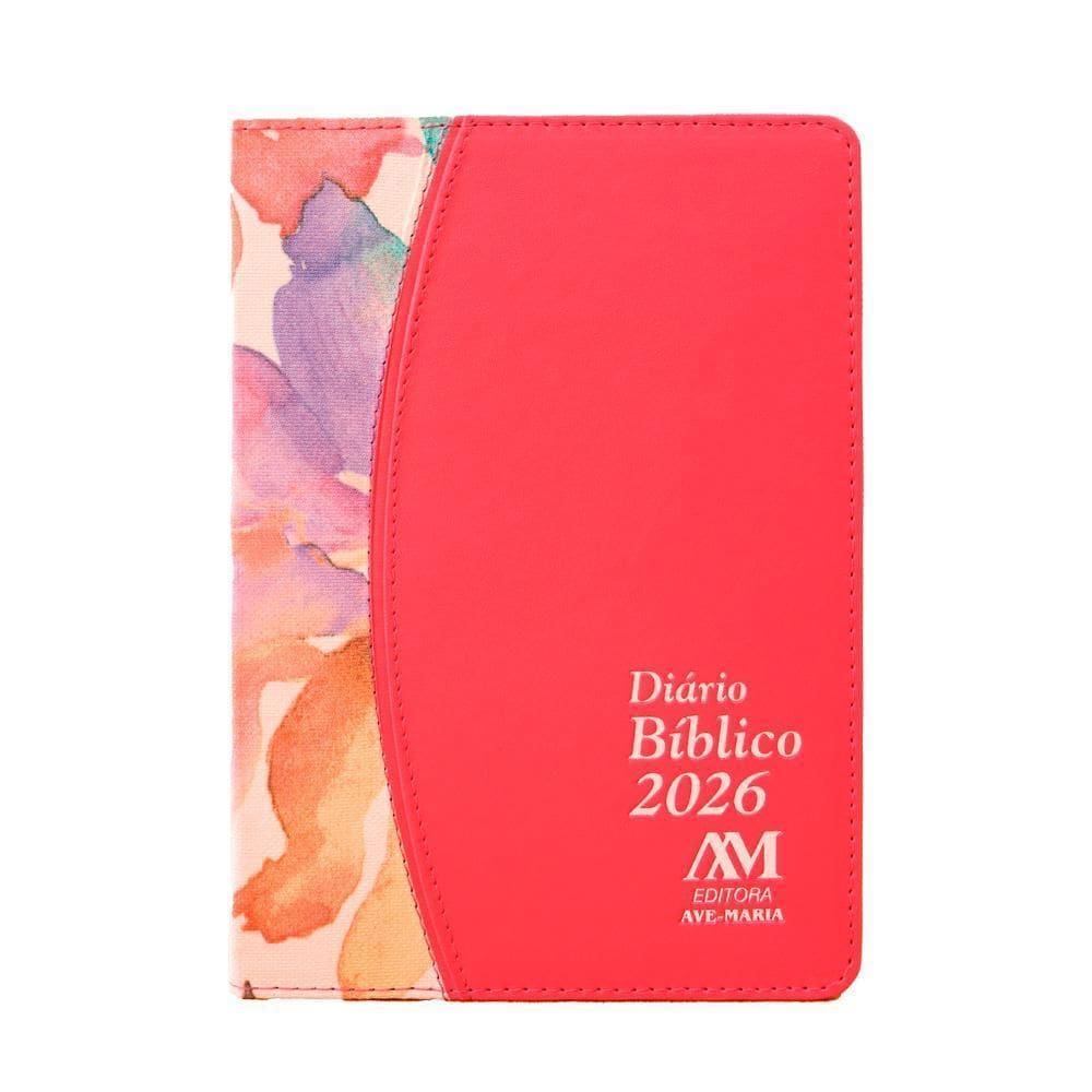 Agenda Luxo Diário Bíblico 2026 Capa Rosa Floral Pano Couro