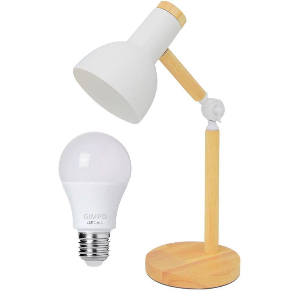 Luminária Mesa Abajur 45Cm Articulada Retrô Madeira Gimpo