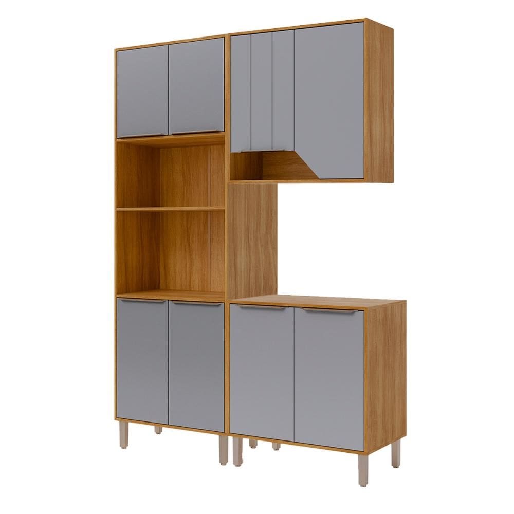 Armário de Cozinha Celeste com Torre Quente 150 cm 8 Portas