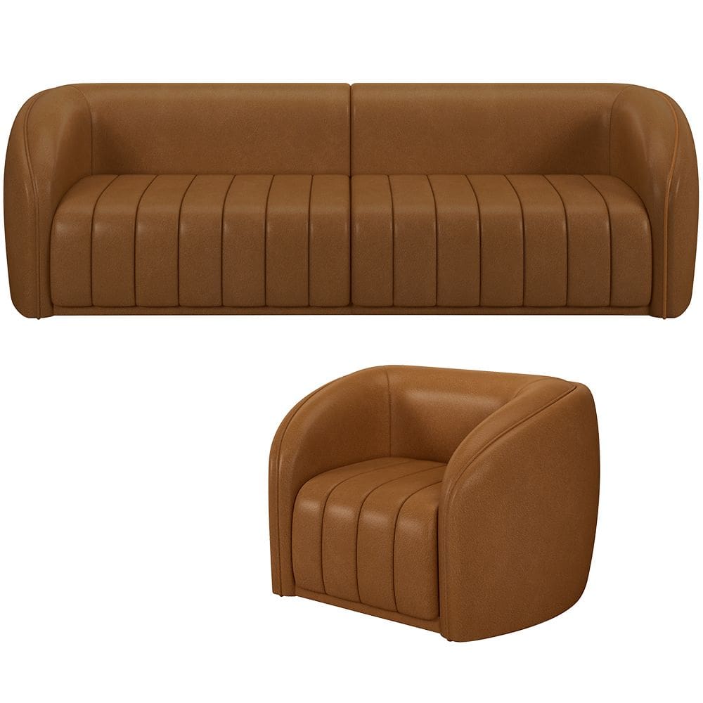 Kit Sofá 5 Lugares Para Sala 332cm com 01 Poltrona Lazio M03 Couríssimo Whisky - Lyam Decor