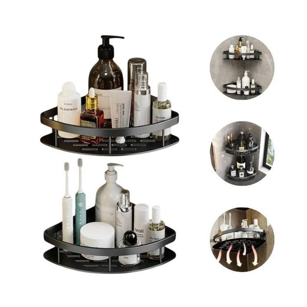Kit 2 Porta Shampoo Suporte Preto Canto Organizador Banheiro
