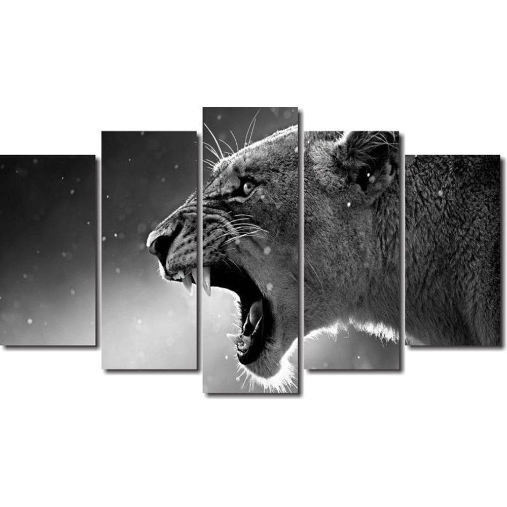 Quadro Decorativo Para Quarto E Sala Animal Onça 5 Peças